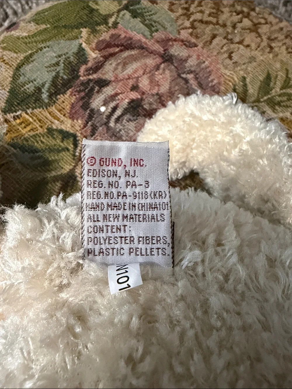 Gund 12” Vintage Luv Me Bear Cream Plush Bear with Green Gingham Bow